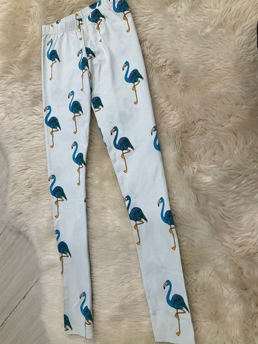 Hugo Loves Tiki Flamingo Leggings Size 12 Youth Stretch Leggings Pants Blue