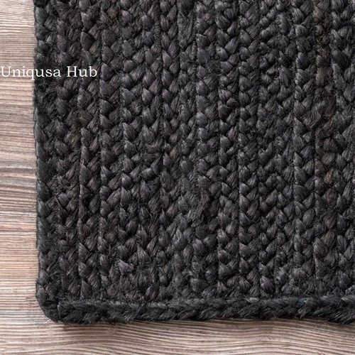 Rug Natural Jute Braided Black Reversible Rug Hemp Carpet Modern Living Area Rug - Picture 8 of 11