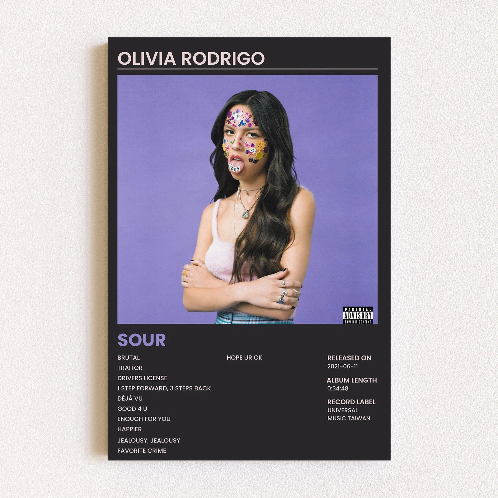 Olivia Rodrigo Sour Album Cover Music Poster. Great gift!