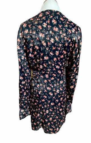 NWT ZARA Satin Floral Print Black Pink Roses Dress Size Small - Picture 2 of 10