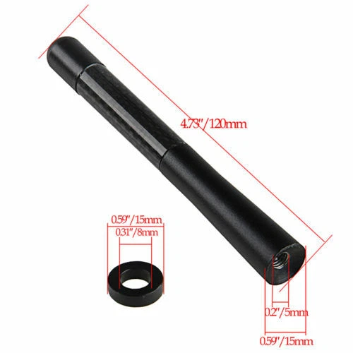Antena de carro 2X 4,7 polegadas fibra de carbono rádio antena FM kit preto para Toyota Chevy - Imagem 4 de 4
