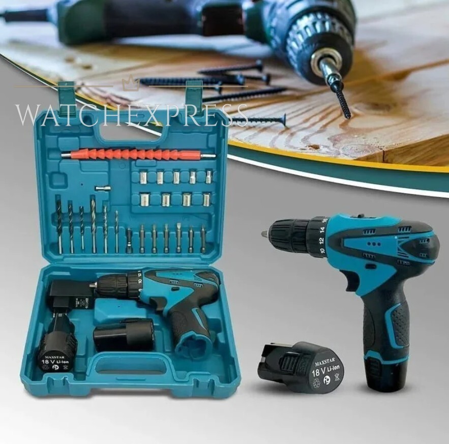 TRAPANO AVVITATORE DOPPIA BATTERIA A LITIO 18V CON LED VALIGETTA 24 ACCESSORI