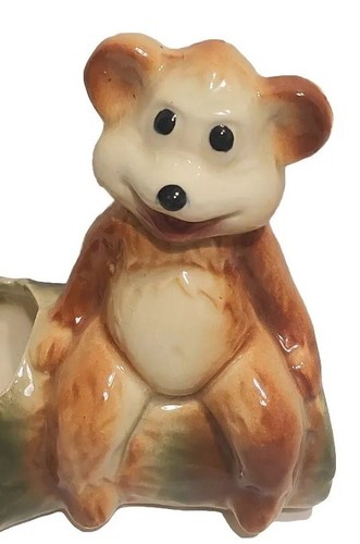 Vintage Pottery Bear On Log Planter American Bisque Ceramic 50s MCM 6"×5.5" - Picture 3 of 8