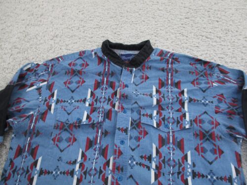 Vintage Wrangler Shirt Mens 16.5 35 Blue X Long Tails Western Aztec Geometric - Picture 2 of 9