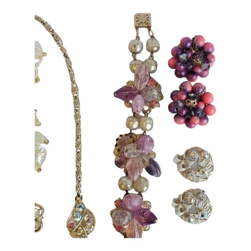 Lotto Collana Spilla Orecchino Rosa Perla Strass Vetro AB Perline Gioielli Vintage - Foto 5 di 24