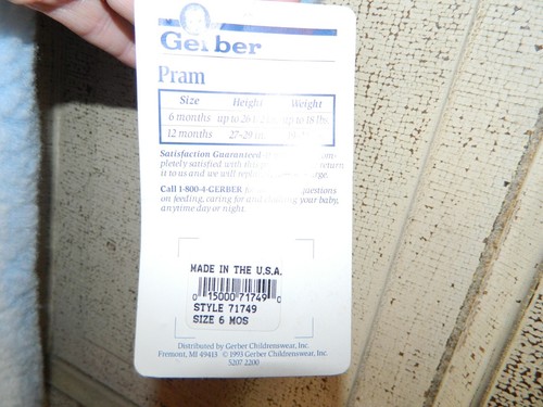 Vintage Gerber One Piece Fleece Fuzzy Pram Size 6M (T-24) - Picture 3 of 5