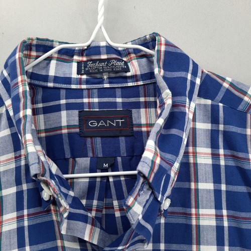 Gant Shirt Mens M Blue White Foxhunt Plaid Long Sleeve Pocket Button Down - Picture 2 of 9