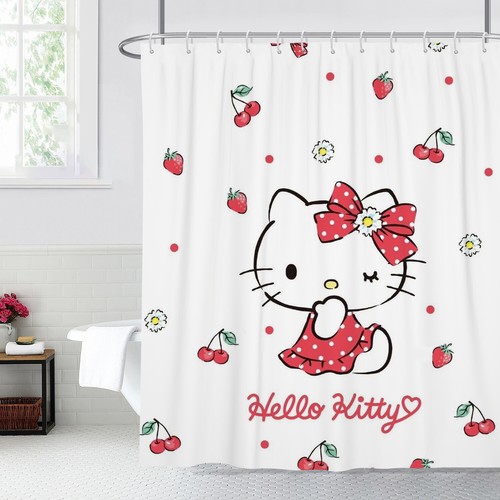 3D Hello Kitty Printed Shower Curtain Waterproof Bathroom Curtain With 12 Hooks - Picture 4 of 39
