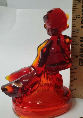 VINTAGE LITTLE GOOSE GIRL WITH HER GEESE RED AMBERINA L E SMITH COLLECTIBLE - Picture 12 of 12