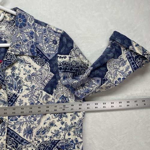 Coldwater Creek Jacket Womens P14 blue & white button up paisley geometric print - Picture 3 of 9