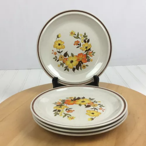 Casual Elegance Hearthside Stoneware Chablis 7 3/4 in Floral Salad Plates Set 4
