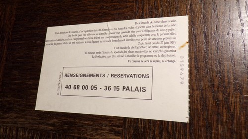 Ticket Concert Starmania - Palais des Congrès Paris - 7 novembre 1996 - Imagen 2 de 2