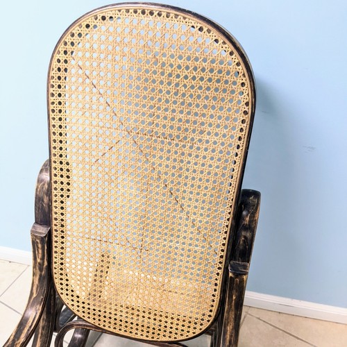 Vintage Mid Century Modern Oak Cane Bentwood Rocking Chair Rocker Thonet Style - Picture 7 of 8