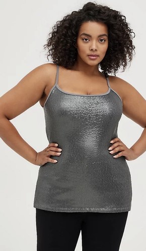 NWT TORRID Silver Gray SEQUIN FRONT FOXY CAMI Size 00 M/L 10 Metallic - Picture 3 of 6