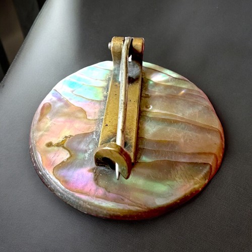 Viktorianische Abalone Brosche Jugendstil irisierend Verschluss Vintage Antik - Bild 8 von 9