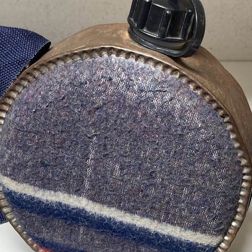 VTG Camp Canteen Metal Edge Wool Stripe Cover Twill Crossbody Strap Rustic - Picture 2 of 13