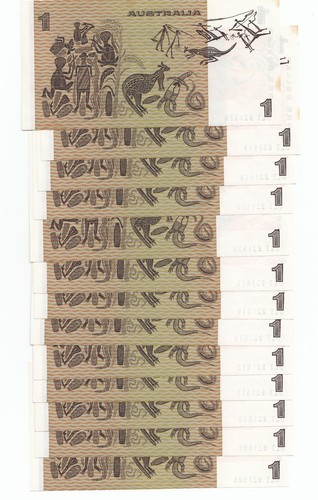 Australia 1982 Johnston Stone $1 Note CONSECUTIVE RUN OF 13 aUNC - UNC - Picture 2 of 2
