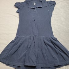 Girls Navy Blue Polo Dress L 10/12 By Place 100 Cotton Short Sleeve