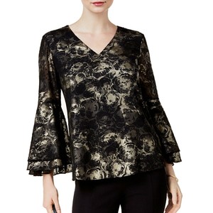 ALFANI-NEW-Women-039-s-Black-Printed-Bell-Sleeve-Blouse-Shirt-Top-TEDO