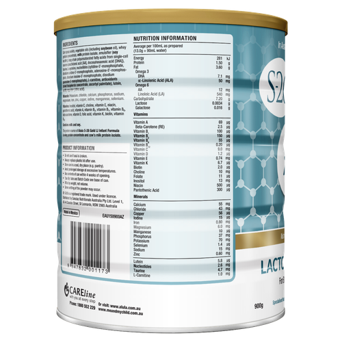 Alula S-26 Gold Lactose Intolerance Infant Formula 900g LI Galatose Free Diet - Picture 3 of 4