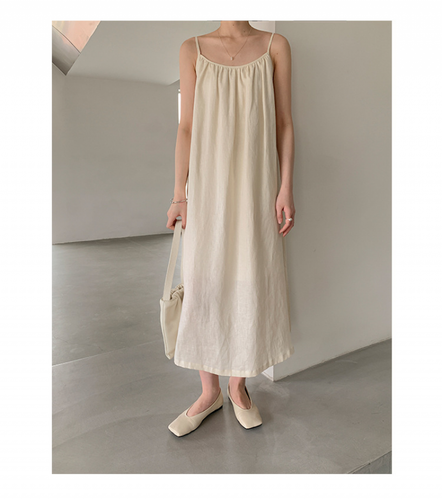 Women's Fashion Simple and Elegant Casual Comfortable Linen A-line Halter Dress - Picture 10 of 14