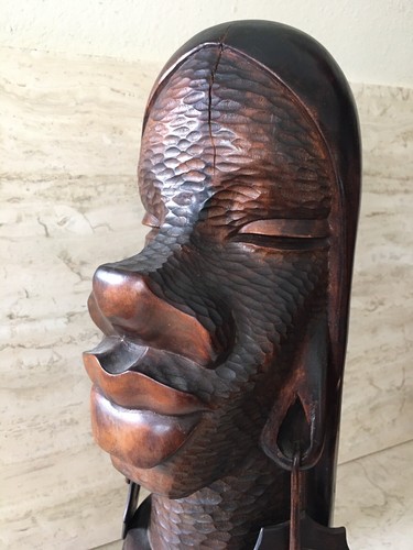 Vintage African Tribal Woman Female Carved Wood Bust Head Sculpture 18” Afropunk - Picture 7 of 17