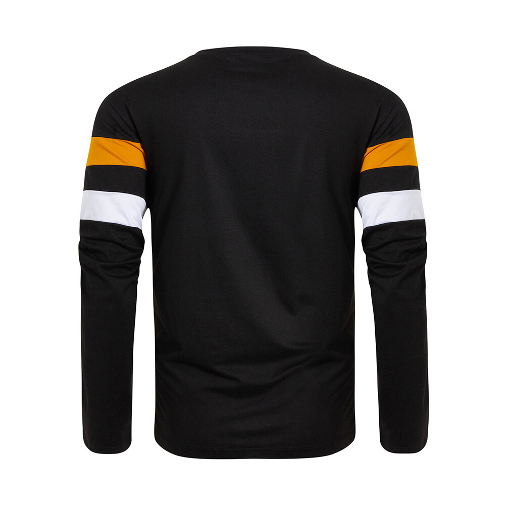 Mens Long Sleeves Stripe T-Shirt New Casual Classic Fit Crew
