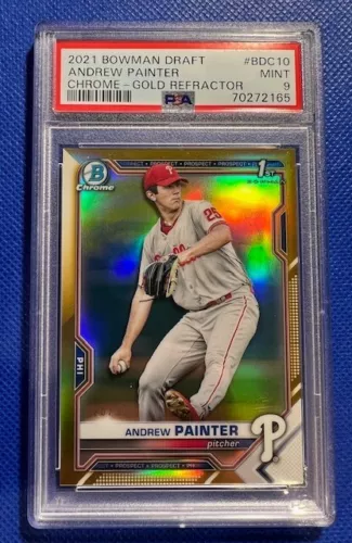 2021 ANDREW PAINTER 1ST BOWMAN CHROME GOLD REFRACTOR /50 PSA9 -PHILLIES