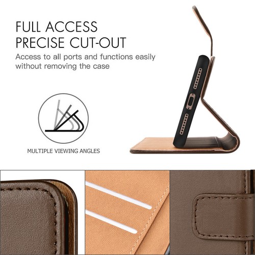 REAL LEATHER WALLET STAND CASE CARD POCKET FOR IPHONE 7/8/11/12/13 Pro Max/14/15 - Picture 19 of 37