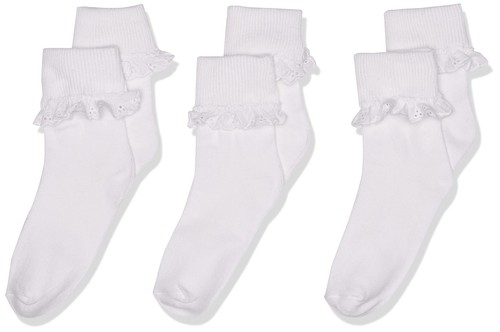 Girl's Eyelet Lace Socks Pack of 3 White Small - Picture 1 of 4