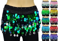 12 PCs Wholesale Lot Silver Coins Shining Sequins Beads Belly Dance Scarf Wrap