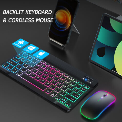 RGB Backlit Keyboard Mouse For Samsung Galaxy Tab A8 A9 Plus S9 FE S8 S7 S6 Lite - Picture 12 of 35