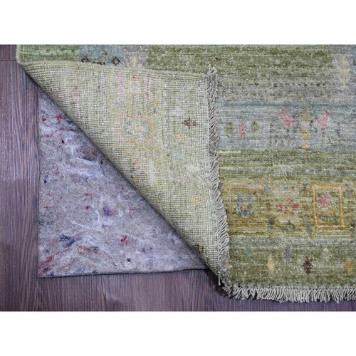 2'9"x9'7" Green Wool Kashkuli Animal Figurines Hand Knotted Runner Rug R20127 - Picture 2 of 6