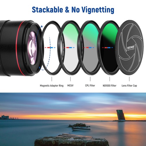 NEEWER 58mm 5-in-1 Magnetic ND1000 MCUV+CPL Len Filter Kit&Water-Resistant Pouch - Picture 3 of 8