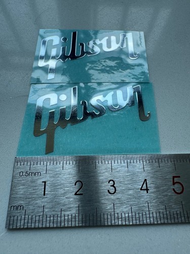 2Pcs 5.1CM*2.6CM Gibson Guitar Neck Headstock Self-Adhesive Metal Sticker Chrome - Picture 7 of 8