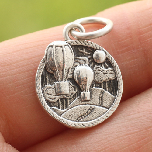 Hot Air Fire Balloon Pendant Charm In 925 Sterling Silver Happy Birthday Gift