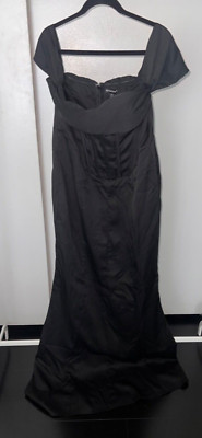 Pretty Little Thing Black corse detail bardot bridesmaid dress Sz. 12 Holidays