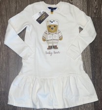 Polo Ralph Lauren Bear Long Sleeve Fleece Dress Girls Size 8-10