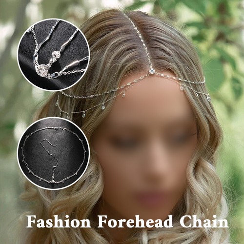 Boho Kopfkette glänzend Hochzeit Haarschmuck schlicht elegant Kopfschmuck - Bild 2 von 14