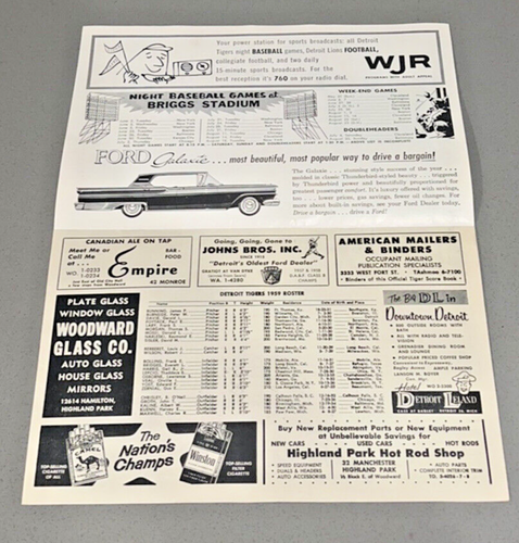 1959 Official Detroit Tigers vs NY Yankees Baseball Score Book; Briggs Stadium - Picture 2 of 5