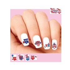 Waterslide Owl Nail Decals Set of 20 - 4th of July Patriotic Owls Assorted