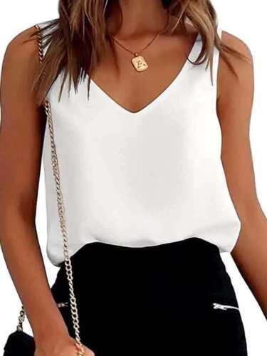 Silk Satin V Neck Casual Sleeveless Camisole Tank Top - Picture 9 of 32