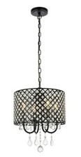 Kitchen or Dining Room Crystal Chandelier 4 Light Fixture Pendant Black Lighting