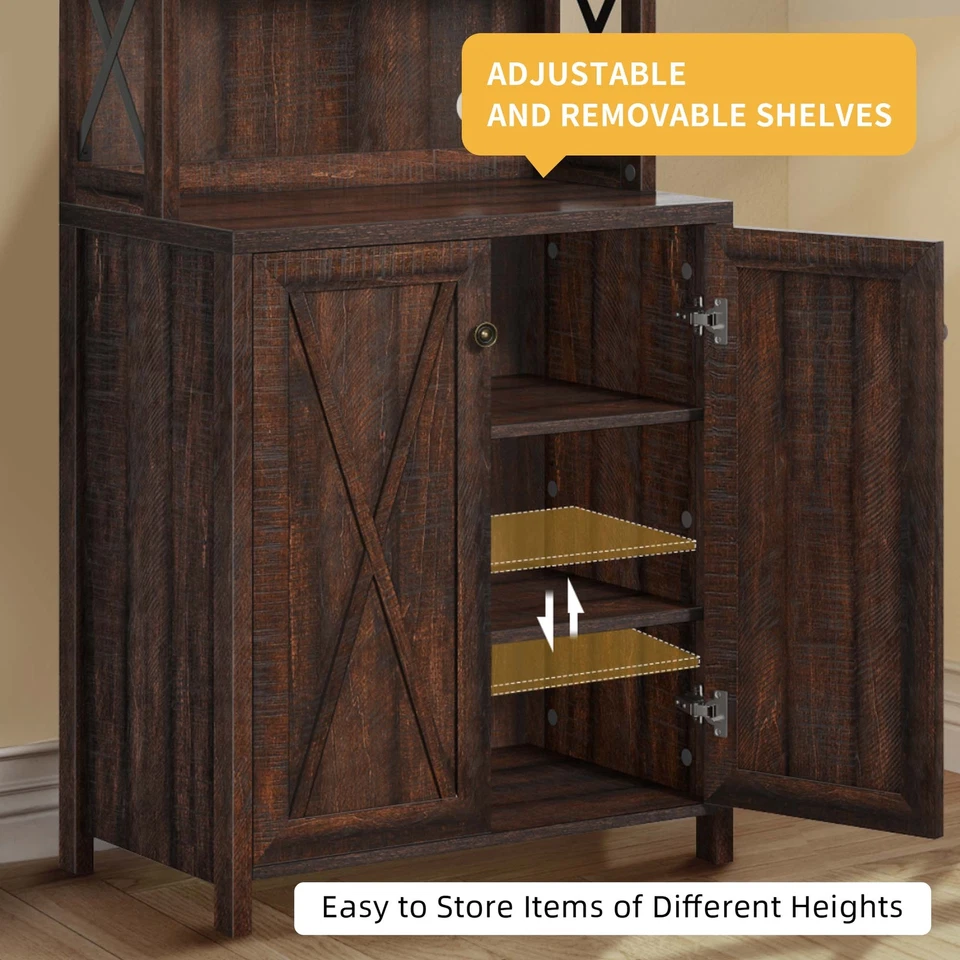 6-уровневый деревянный кухонный кладовой фермерский шкаф для хранения вина уголок домашнего кофейного бара - Изображение 3 из 4