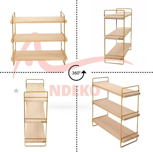 Ndeko Arbeitsplatte Regal aus Holz und Metall Gold mit 3 Ablagen - Bild 8 von 8