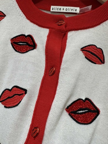 Women Alice + Olivia Wool Round Neck Short Cardigan Top - Picture 6 of 11
