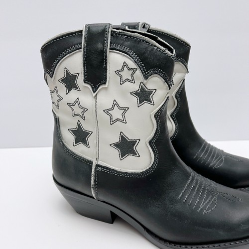 Zara Black White Leather Stars Western Cowboy Boots Size EU 36 US 6 NEW - Picture 5 of 11