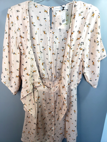 Mini Vestido Faithfull Mujer M Beige Floral Botón Frontal Corbata Cintura Manga Corta - Imagen 14 de 22