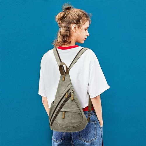 KL928 PU Leather Sling Bag - Small Crossbody Backpack 6881-pu-olive Green - Picture 6 of 7