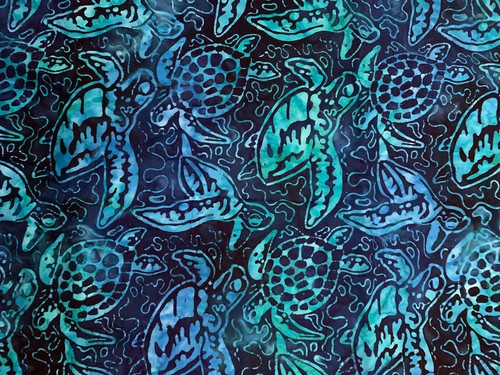 TROPICAL Artisan Batiks Blue Turtles Hawaiian Cotton Quilt Fabric 4 1/2 yds - Picture 3 of 6